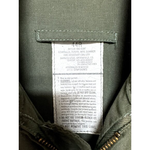 Military Flyers Coveralls Men 44 R Green FR Flight Suit Fire Resistant Summer - Picture 4 of 10